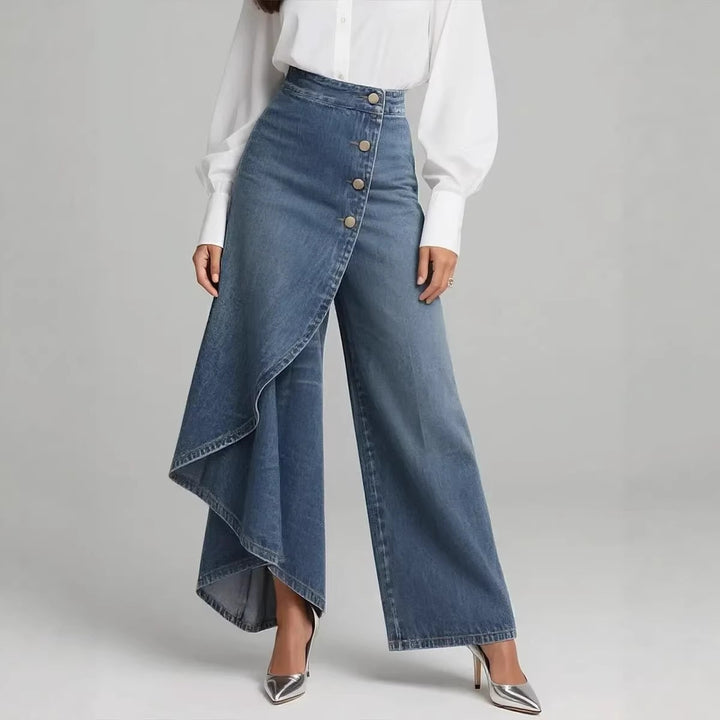 Women's denim skirt with asymmetric cut and button details Lisslune
