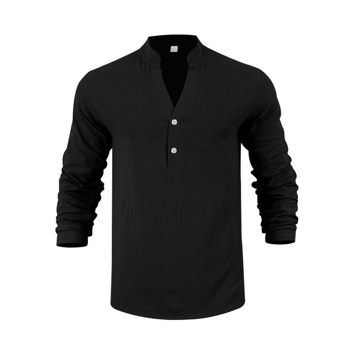 Men's casual long sleeve Henley shirt made of soft cotton with button placket Lisslune