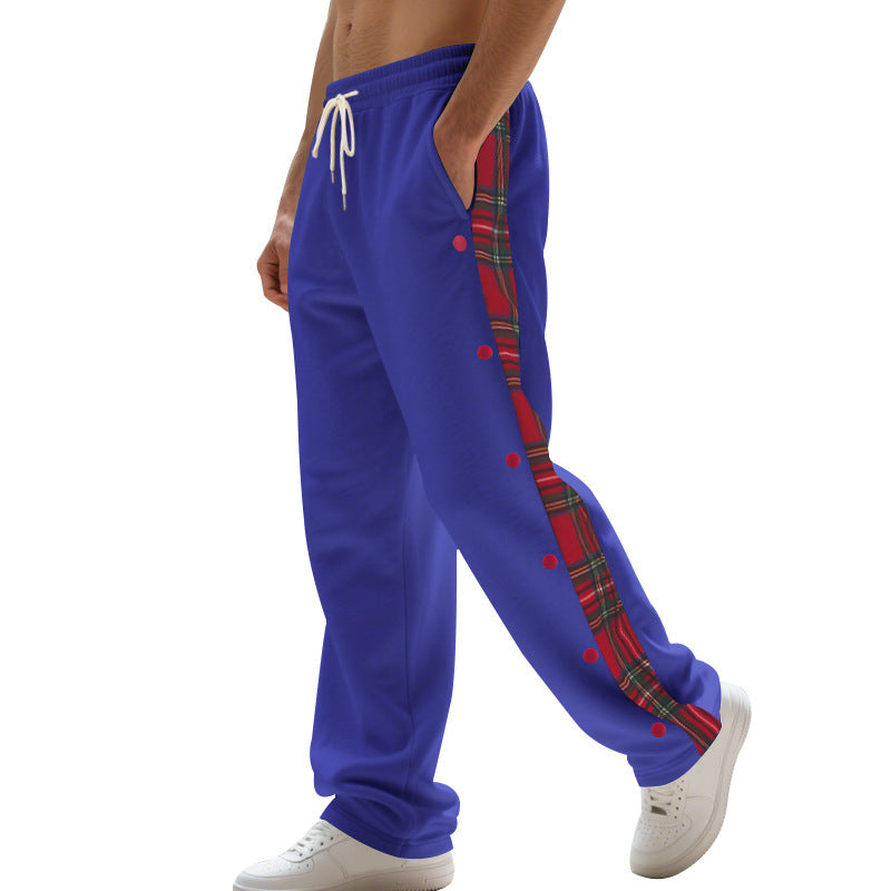 Men's leisure pants with full button press closure and checkered side inserts Lisslune