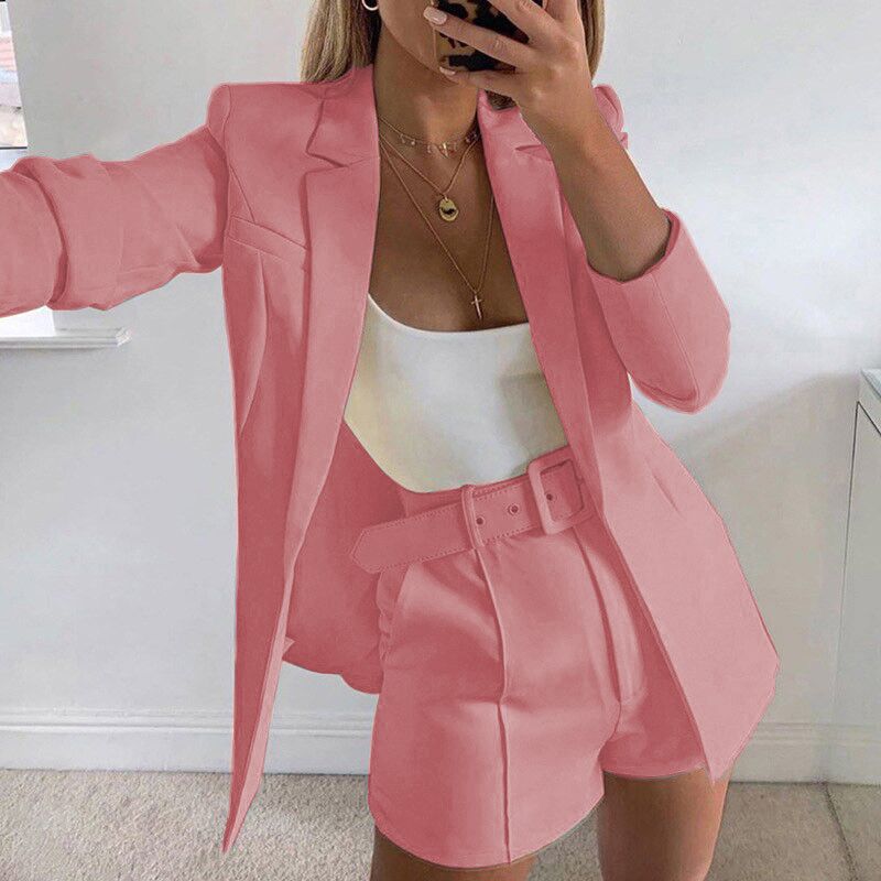 Ladies Fashion Blazer Set with Figure-Hugging Cut and High-Waisted Shorts Lisslune