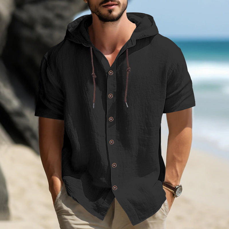 Men's Short Sleeve Shirt with Hood and Fashionable Cut Lisslune