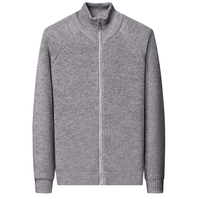 Men's Elegant Knitted Jacket with High Collar and Zipper Lisslune