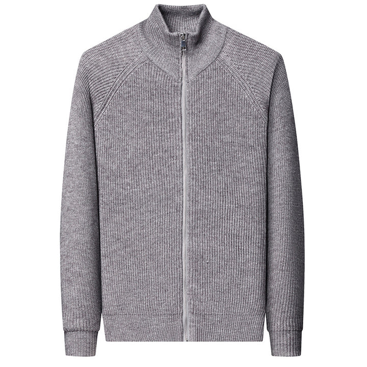Men's Elegant Knitted Jacket with High Collar and Zipper Lisslune