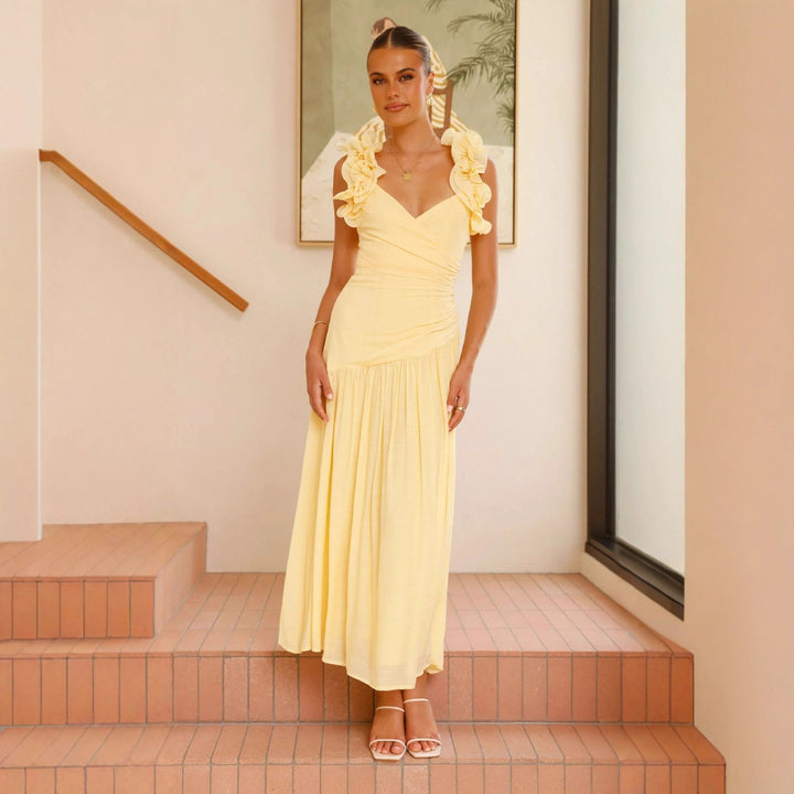 Ladies maxi dress with elegant ruffles and figure-hugging cut