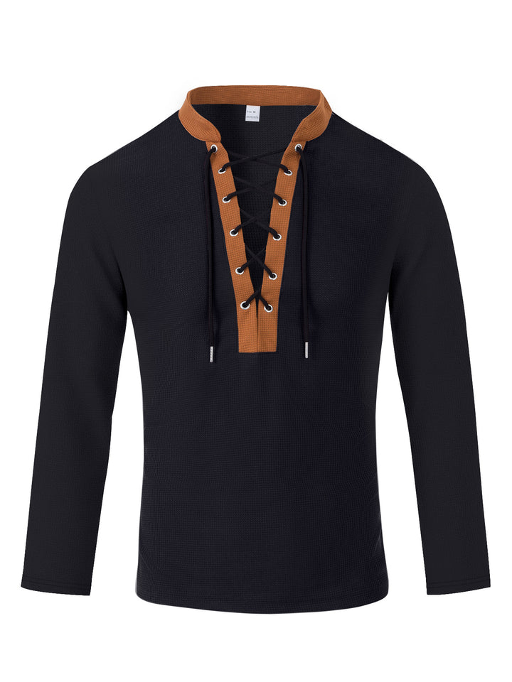 Men's Long Sleeve T-Shirt with Innovative Lacing and Melange Look Lisslune