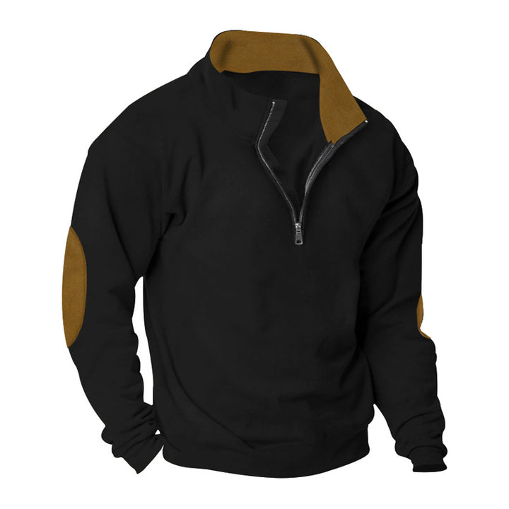 Men's Fleece Sweatshirt with Stand-up Collar and Stylish Contrast Sleeves Lisslune