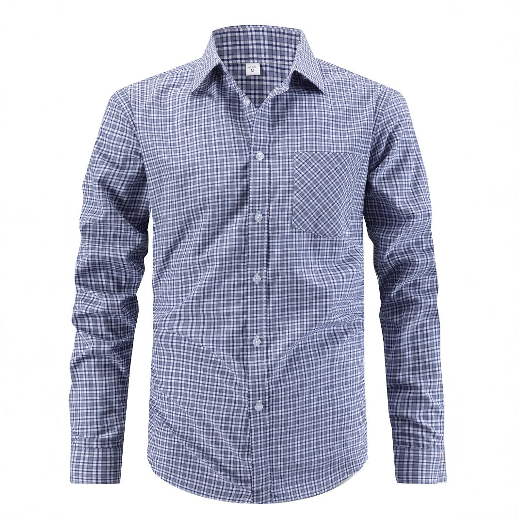 Men's stylish long-sleeved shirt with checked pattern Lisslune