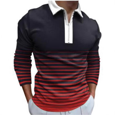 Men's Long Sleeve Polo with sporty stripe detail and high-quality zipper Lisslune