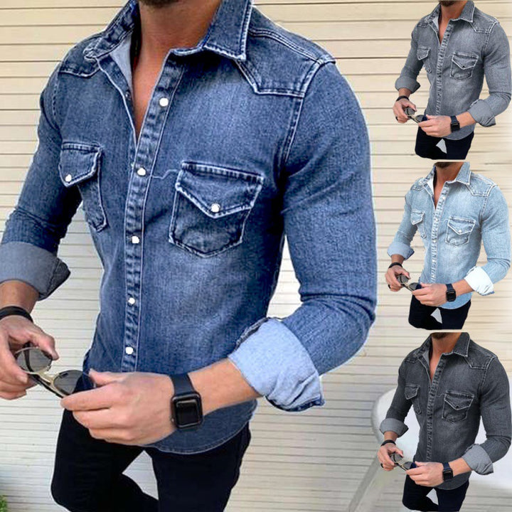 Men's Denim Shirt with Modern Cut and Practical Breast Pockets Lisslune