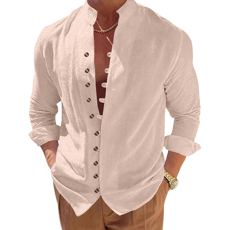 Men's stylish shirt with fashionable buttons and modern stand-up collar Lisslune