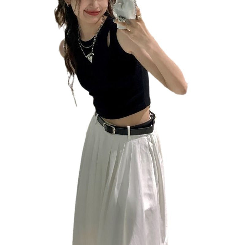 Women's crop top with elastic waistband and asymmetrical neckline Lisslune