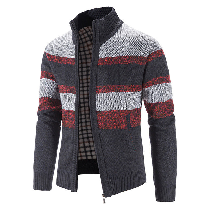 Men's fashionable cardigan with stand-up collar and zipper Lisslune