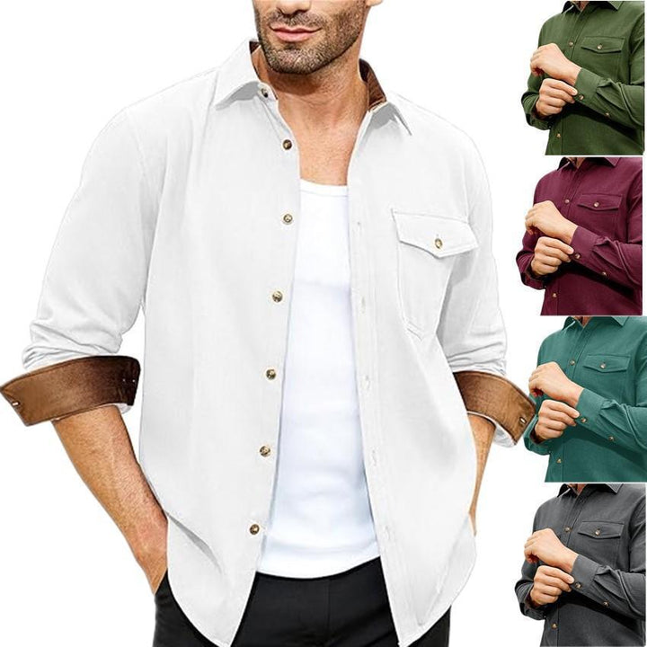 Men's long-sleeve shirt with high-quality flannel and practical breast pocket Lisslune