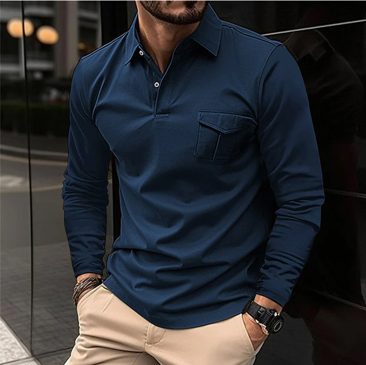 Men's casual long sleeve shirt with practical chest pocket Lisslune