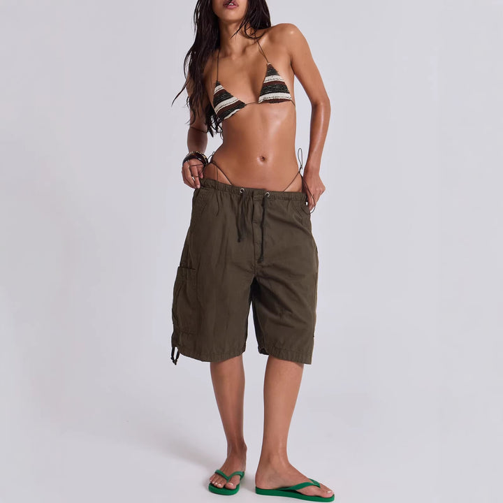 Women's Casual Short Cargo Shorts with Adjustable Waistband and Practical Pockets Lisslune