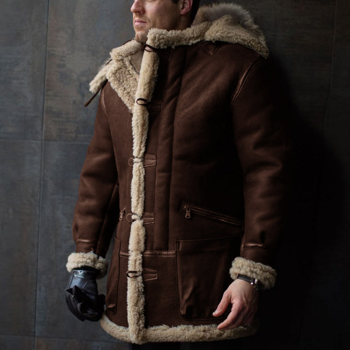 Men's lambskin coat with hood and practical pockets Lisslune