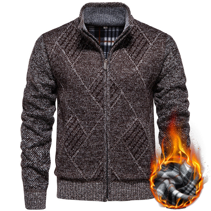 Men's fashionable cardigan with stand-up collar and unique cable design Lisslune