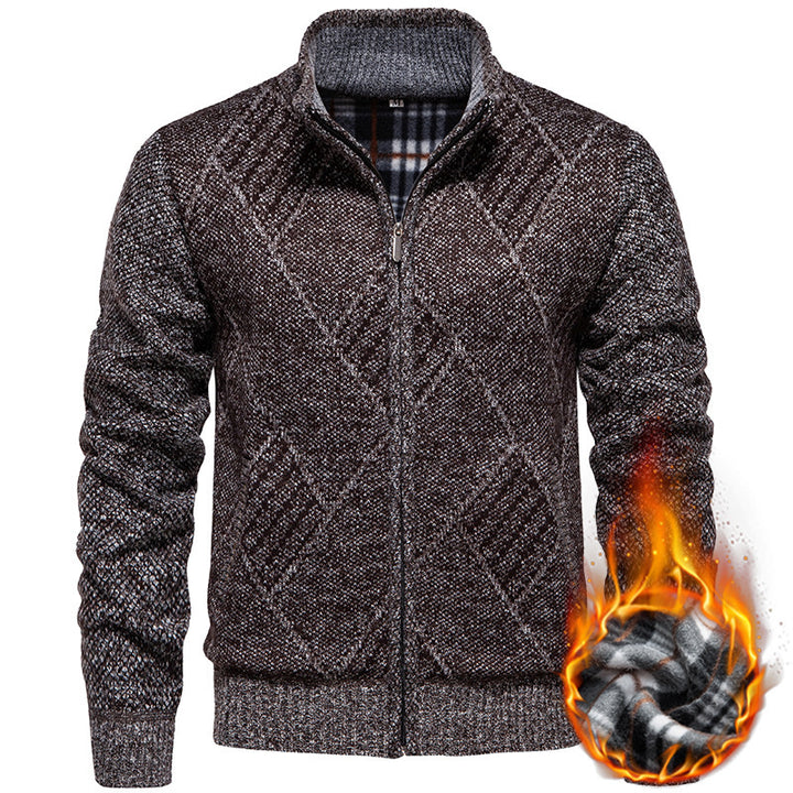 Men's fashionable cardigan with stand-up collar and unique cable design Lisslune