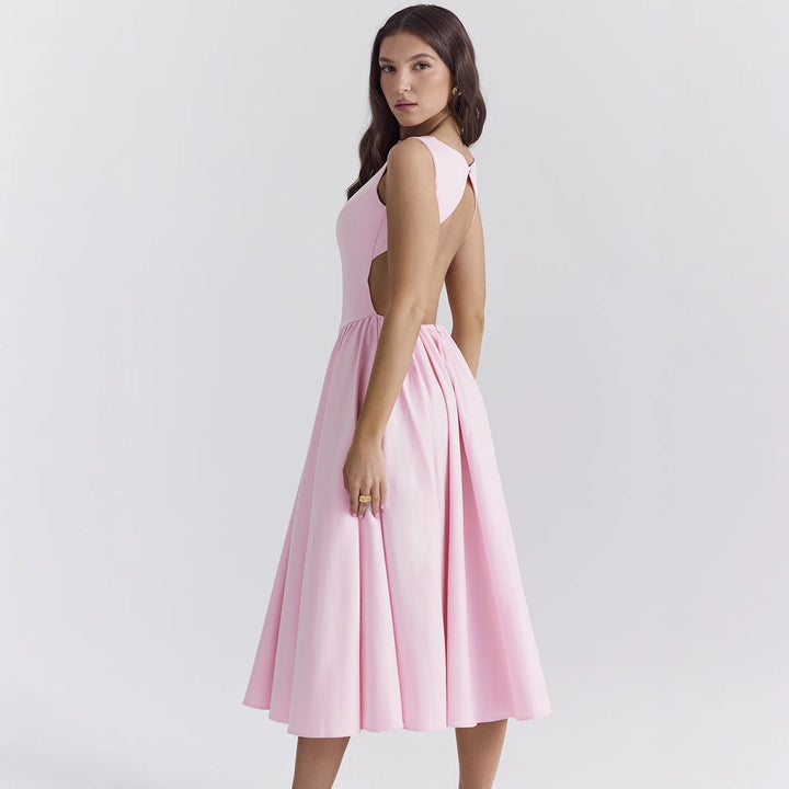 Women's A-line dress with elegant cut and waist definition