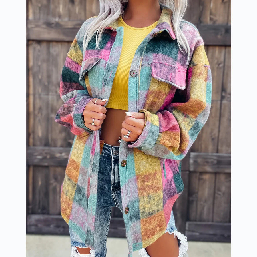 Women's Check Oversized Shirt Jacket made of soft wool material with practical pockets Lune London