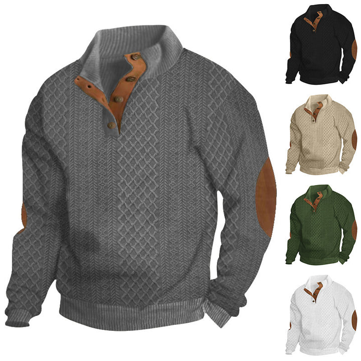 Men's sweatshirt with textured knit pattern and leather details Lisslune