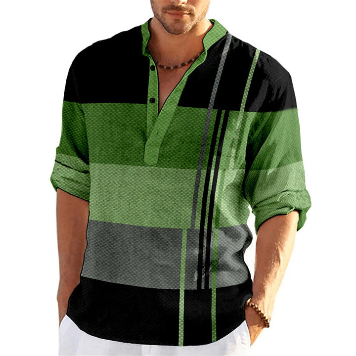 Men's casual long sleeve shirt with button placket and textured surface Lisslune
