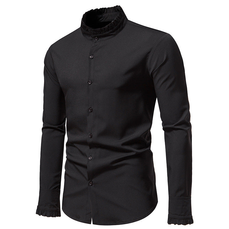 Men's Elegant Long Sleeve Shirt with Ruffle Details Lisslune