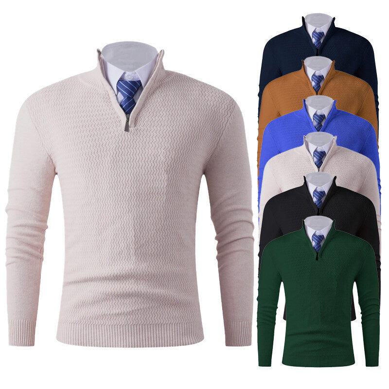 Men's knitted sweater with modern stand-up collar and textured design Lisslune