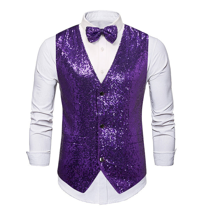 Men's extravagant sequin vest with matching bow tie Lisslune