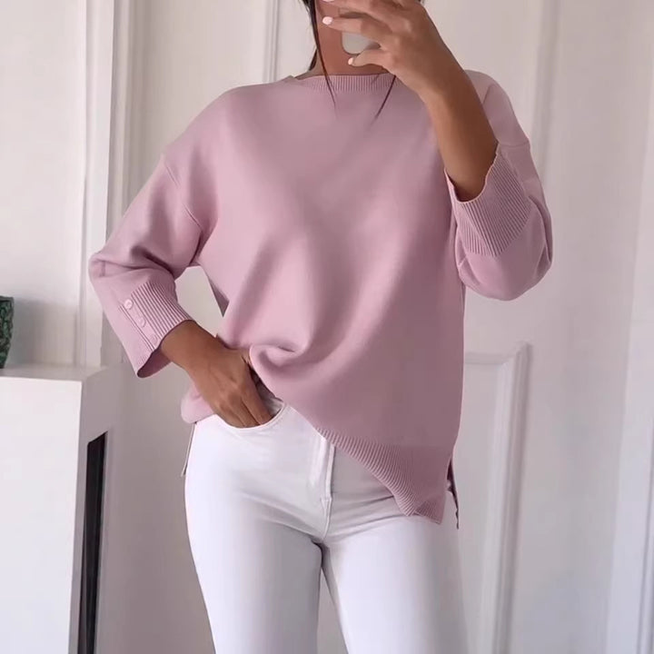 Women's Casual Oversized Sweater with Asymmetric Cut and Button Details Lisslune