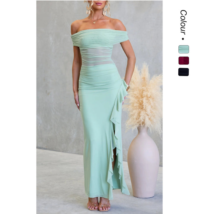 Women's Off-Shoulder Maxi Dress with sophisticated cut and sexy slit