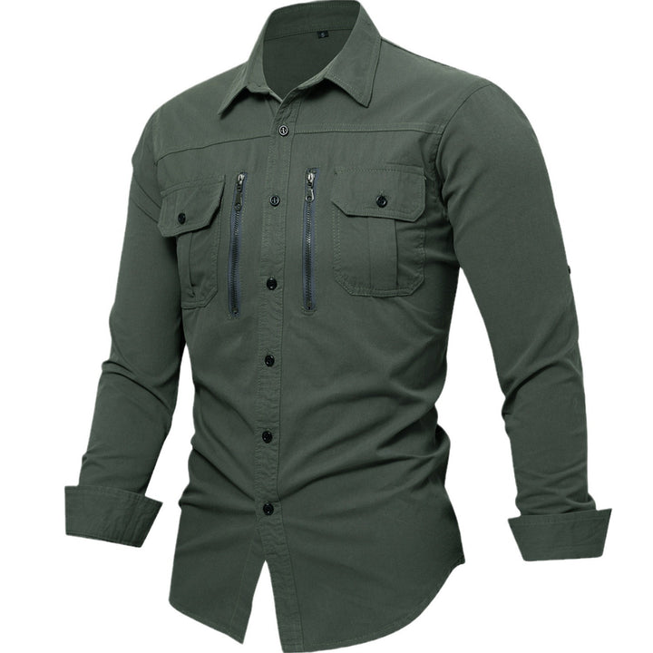 Men's cotton shirt with zipper and chest pockets Lisslune