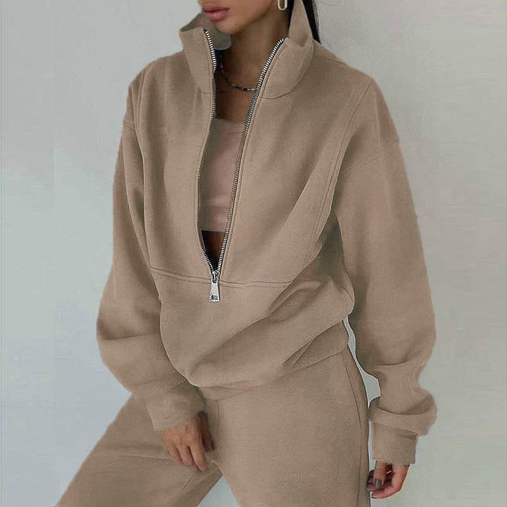 Women's sporty sweatshirt with high collar and practical zipper Lisslune