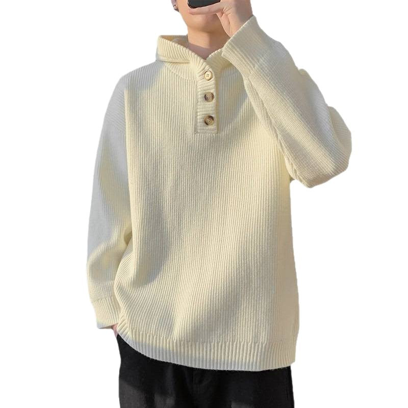Men's knitted pullover with button placket and hood Lisslune