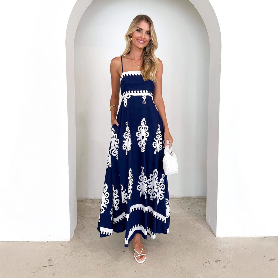 Women's maxi dress with floral pattern and flared skirt Lisslune
