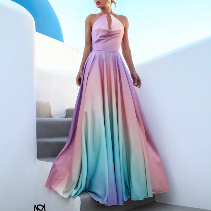 Women Elegant Maxi Dress with Stylish Halter Neck and Smooth Satin Look