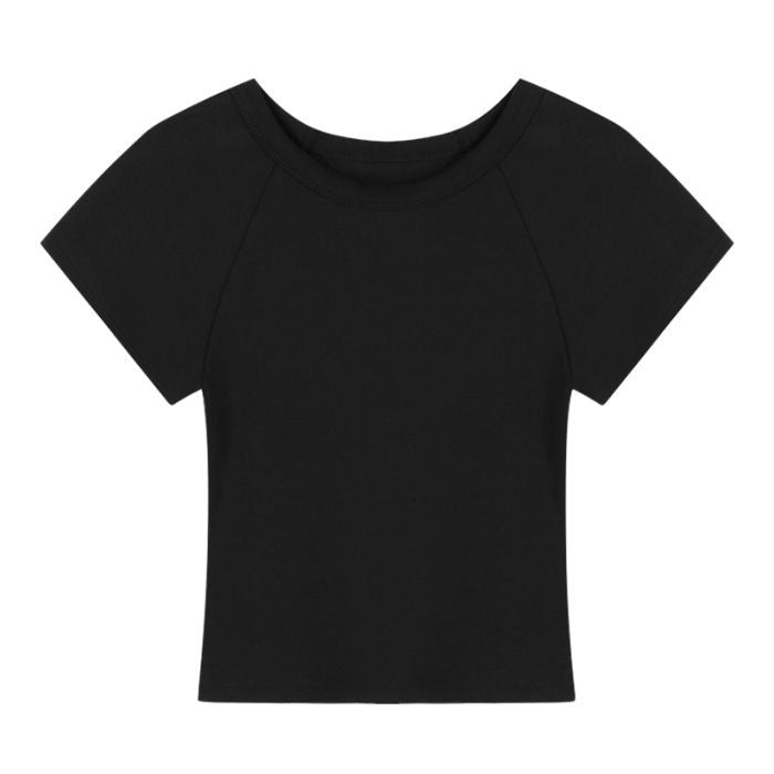 Ladies Cropped T-Shirt with fashionable round neck and casual design