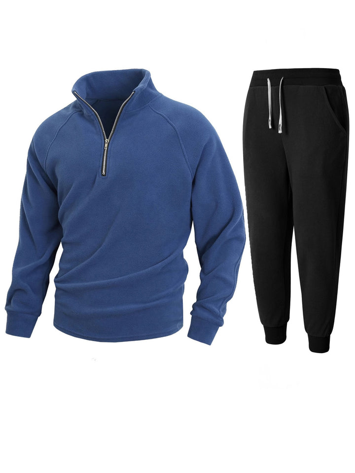 Men's fleece top with modern stand-up collar and sporty jogging pants Lisslune