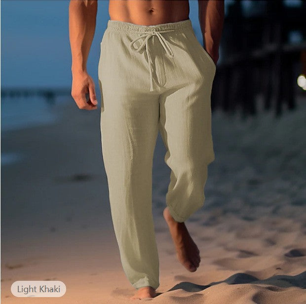 Men's Comfortable Linen Pants with Elastic Waistband and Side Pockets Lisslune