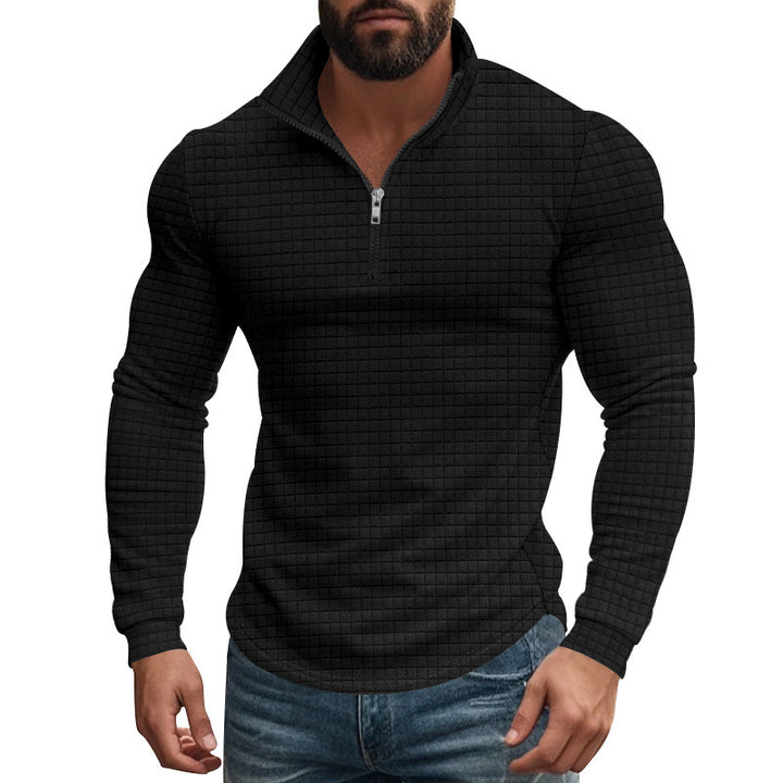 Men's elegant stand-up collar sweater with zipper and textured design Lisslune
