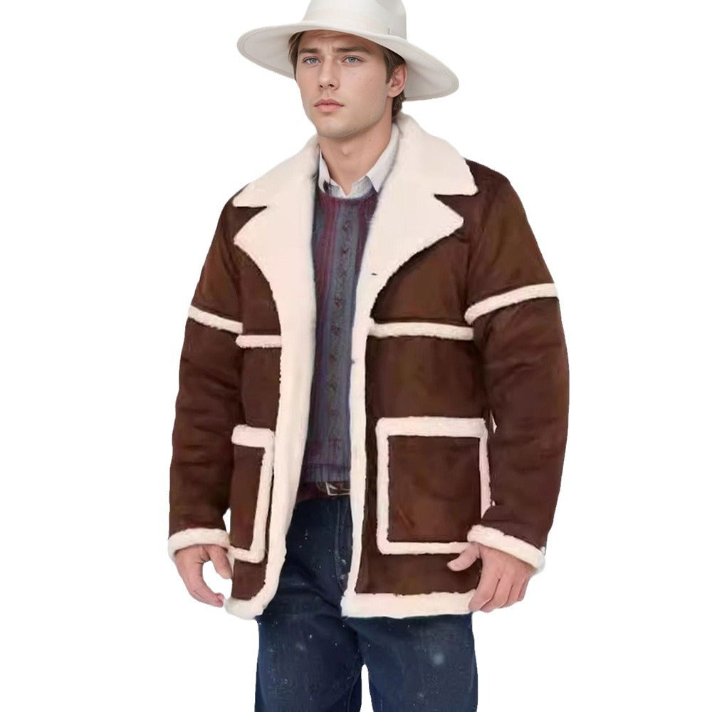 Men's sheepskin jacket with large collar and practical pockets Lisslune