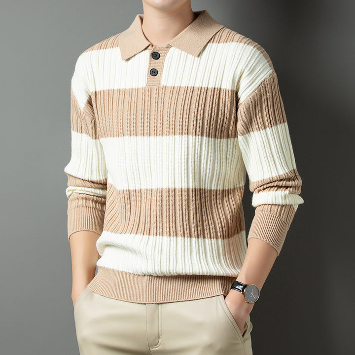 Men's pullover made of textured rib knit with polo collar Lisslune