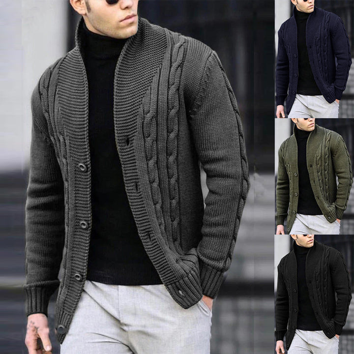 Men's Cardigan with Unique Cable Pattern and Practical Pockets Lisslune