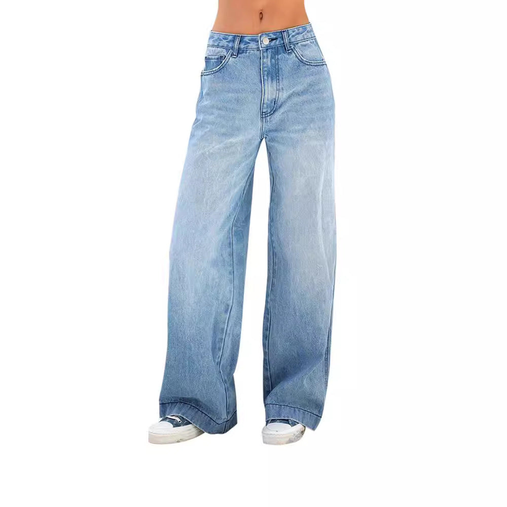 Damen weite Jeans mit hohem Bund und lässigem Schnitt Lisslune
