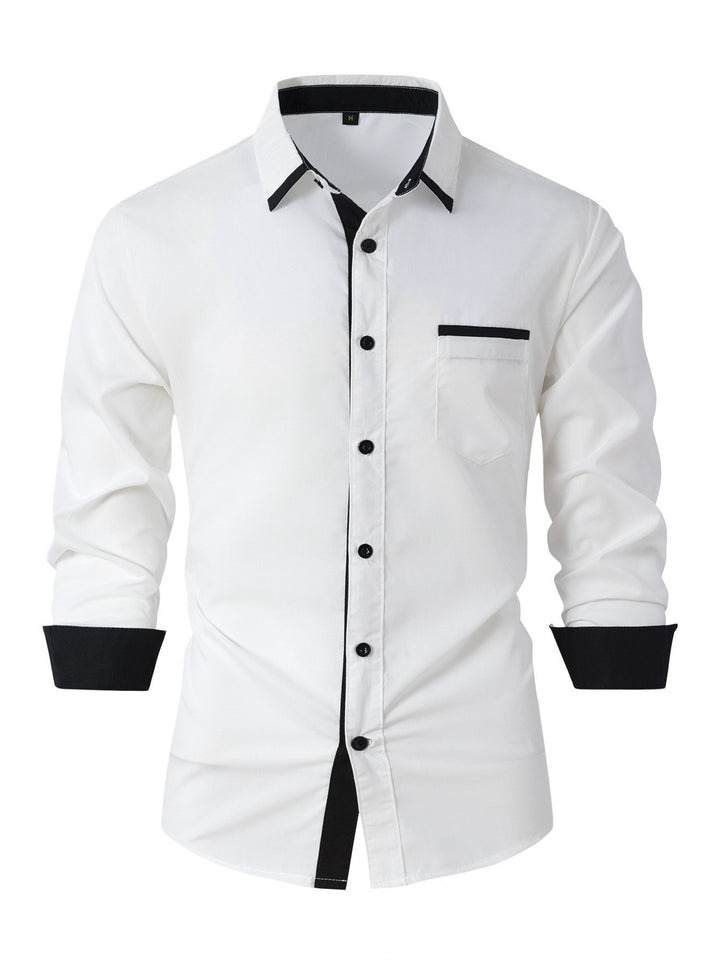Men's long-sleeve shirt with modern contrasting collar and elegant button placket Lisslune