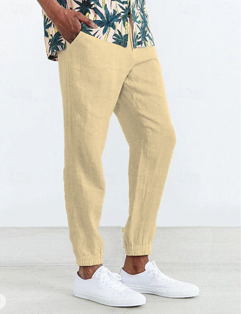 Men's Lightweight Summer Linen Pants with Elastic Waistband and Side Pockets Lisslune