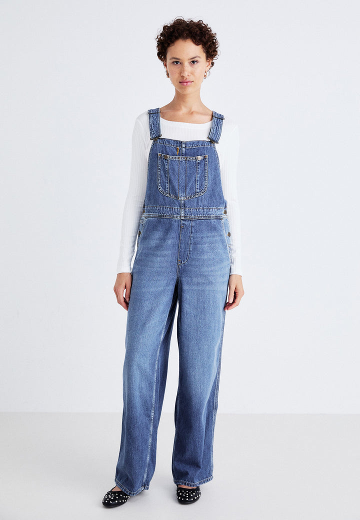 Women's denim overalls with wide leg and adjustable straps Lisslune