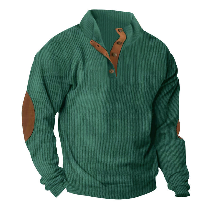 Men's high-quality sweater with button placket and stylish leather applications Lisslune
