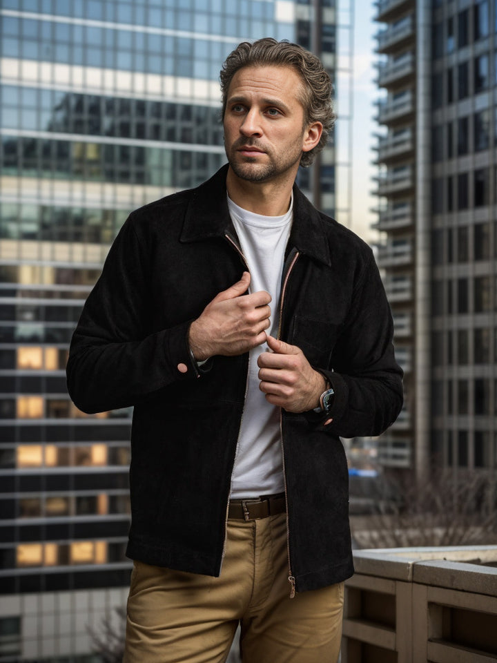 Men's casual suede jacket with practical slip pockets and stand-up collar Lisslune
