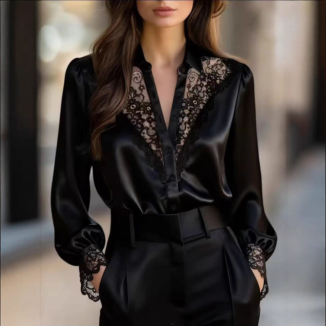 Damen elegante Bluse mit romantischen Spitzenakzenten Lisslune